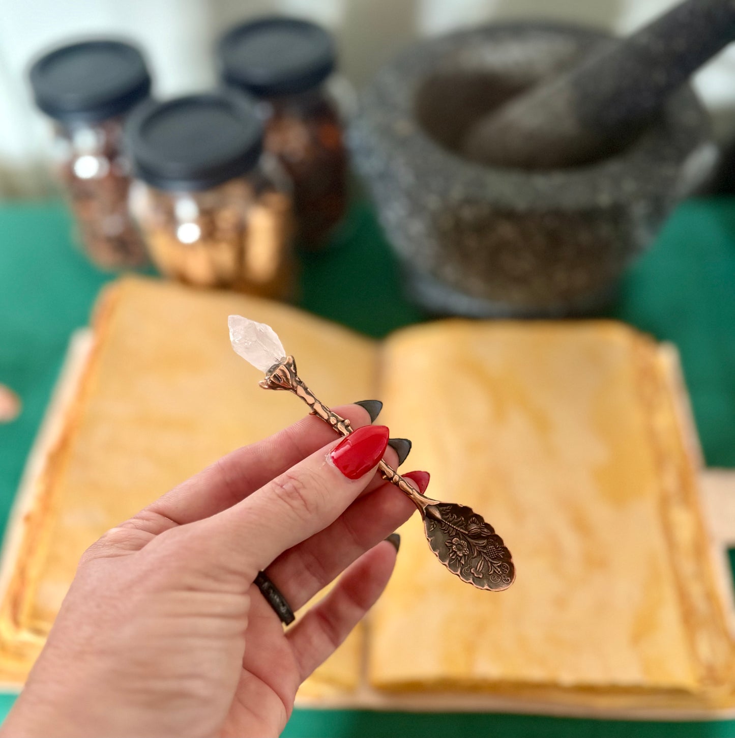 Set of 7 Bronze Gemstone Spoons.