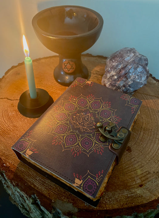 Leather Lotus Mandala Deckle-edge Notebook.