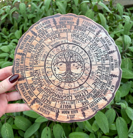 Wheel of the Year Wooden Disk.